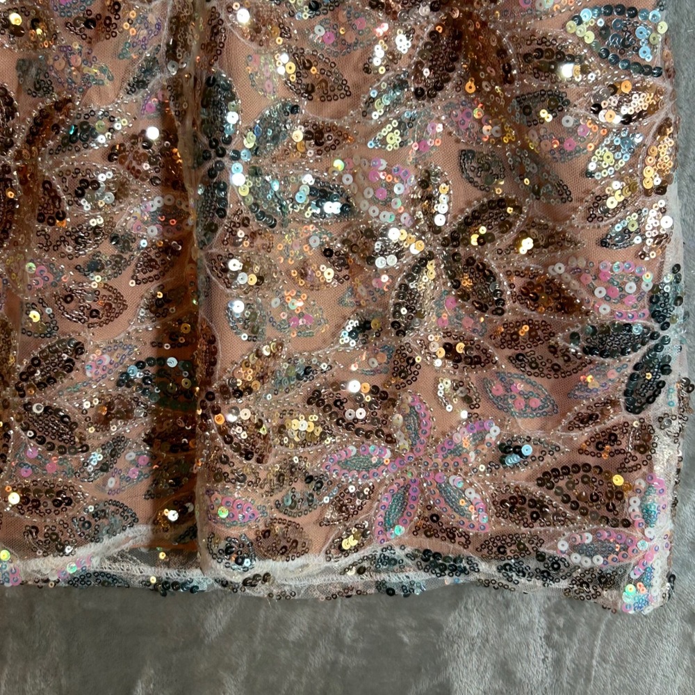 Adelyn Rae Rose Gold Floral Sequin Halter Mini Dress Bodycon Pink Silver Size M - Picture 9 of 12
